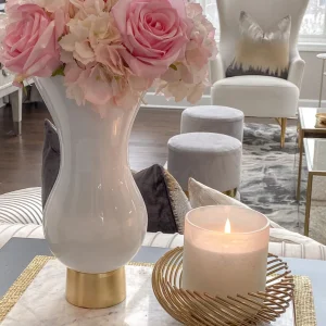 Inspire Me! Home Decor White Glass Vase With Gold Metal Base