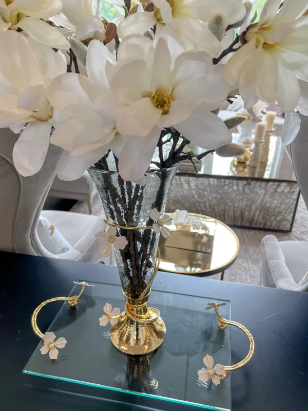 Inspire Me! Home Decor White Glass Vase With White Jeweled Flower Details