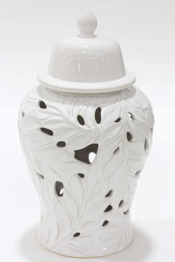 Inspire Me! Home Decor White Leaf Ginger Jar