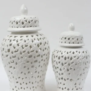 Inspire Me! Home Decor White Leaf Pattern Ginger Jar (2 Sizes)