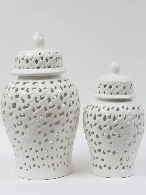 Inspire Me! Home Decor White Leaf Pattern Ginger Jar (2 Sizes)