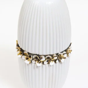 Inspire Me! Home Decor White Linear Ceramic Vase With Gold Floral Detail