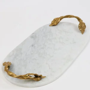 Inspire Me! Home Decor White Marble Tray With Gold Leaf Handles