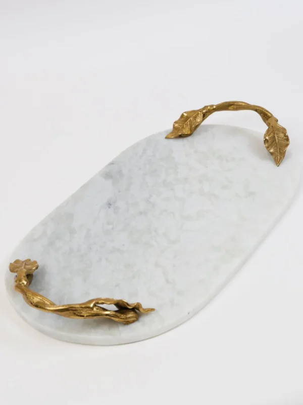 Inspire Me! Home Decor White Marble Tray With Gold Leaf Handles