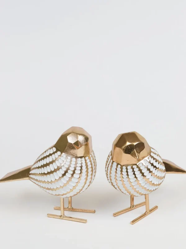 Inspire Me! Home Decor White And Gold Resin Birds (Set Of 2)