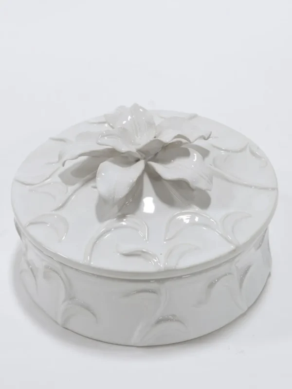 Inspire Me! Home Decor White Floral Ceramic Covered Box