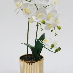 Inspire Me! Home Decor White Potted Faux Orchid In Gold And White Vase