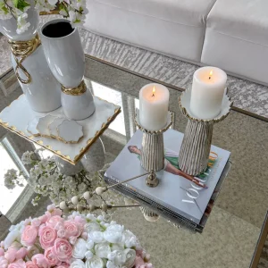 Inspire Me! Home Decor White & Gold Ceramic Candle Holder (2 Sizes)