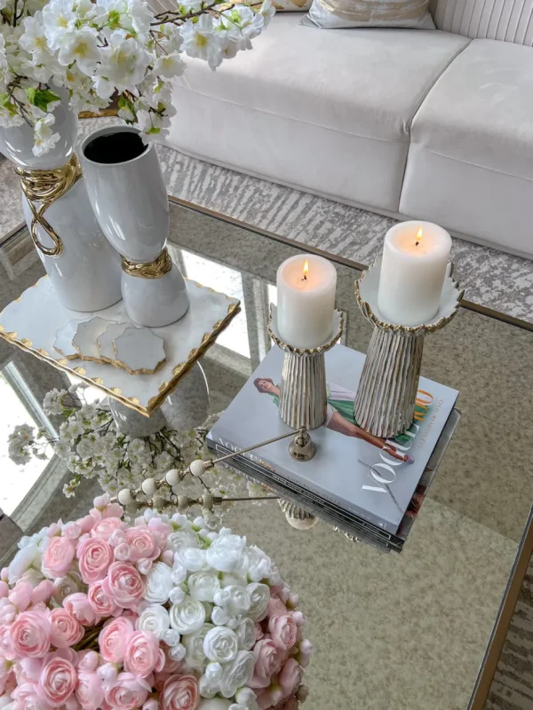 Inspire Me! Home Decor White & Gold Ceramic Candle Holder (2 Sizes)