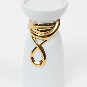 Inspire Me! Home Decor White Ceramic Candle Holder With Gold Elegant Details (2 Sizes)