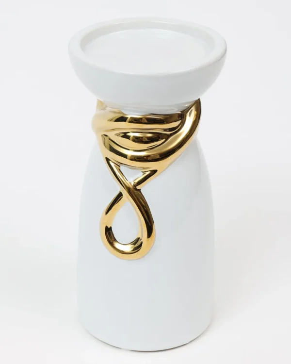 Inspire Me! Home Decor White Ceramic Candle Holder With Gold Elegant Details (2 Sizes)