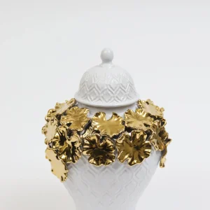 Inspire Me! Home Decor White Textured Ginger Jar With Gold Floral Design (3 Sizes)