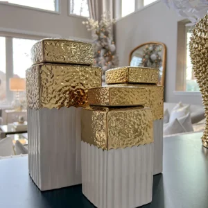 Inspire Me! Home Decor White Hammered Jar With Gold Border & Lid (3 Sizes)