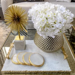 Inspire Me! Home Decor White Marble Tray With Gold Textured Handles And Edge