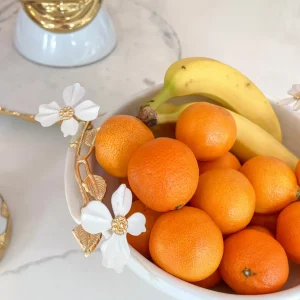 Inspire Me! Home Decor White Porcelain Bowl With White Jeweled Flower Details