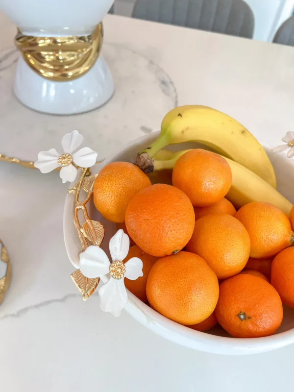 Inspire Me! Home Decor White Porcelain Bowl With White Jeweled Flower Details