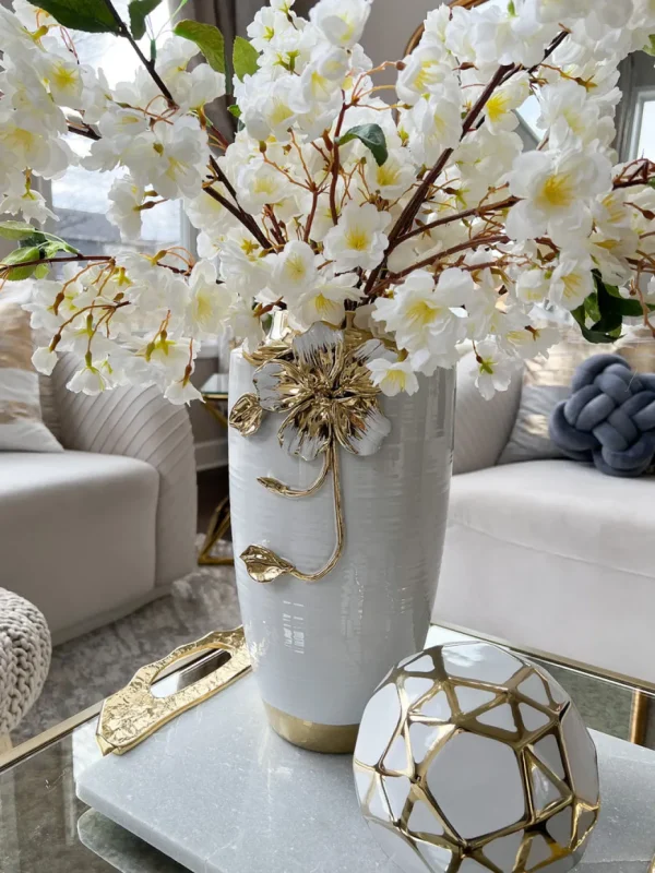 Inspire Me! Home Decor White & Gold Flower Vase