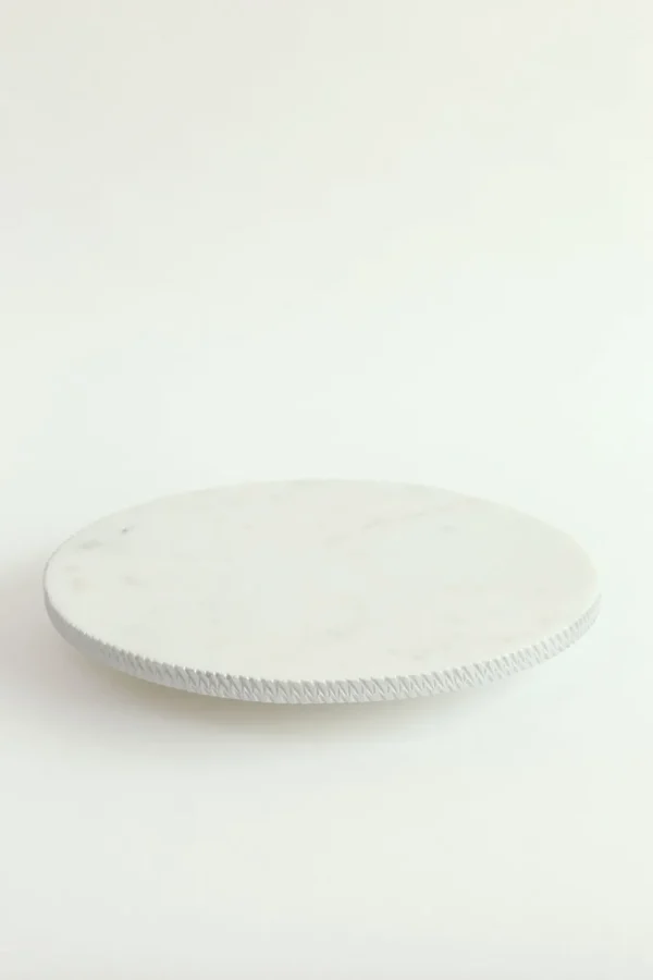 Inspire Me! Home Decor White Marble Round Lazy Susan W/ Silver Textured Edge