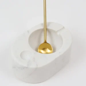 Inspire Me! Home Decor White Marble Salt & Pepper Bowl With Gold Spoon