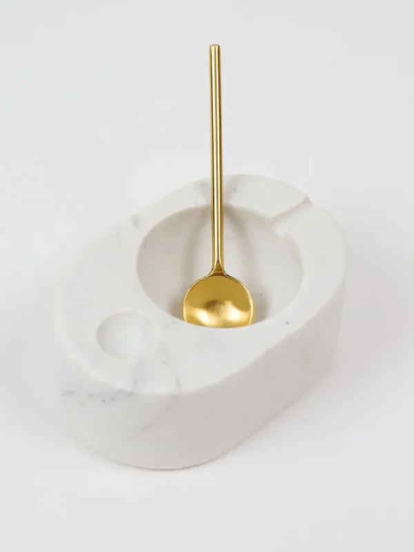 Inspire Me! Home Decor White Marble Salt & Pepper Bowl With Gold Spoon