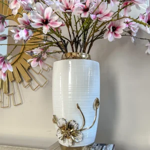 Inspire Me! Home Decor White & Gold Vase With White Floral Design