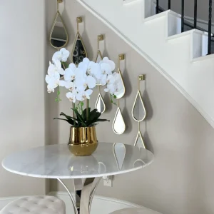 Inspire Me! Home Decor White Faux Orchid In Shiny Gold Pot “From Pops Of Color Home Collection” Floral Stems