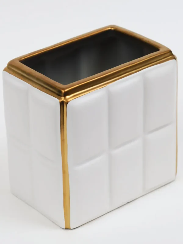 Inspire Me! Home Decor White Square Design Vase With Gold Border ” From Pops Of Color Home Collection”