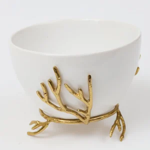 Inspire Me! Home Decor White Ceramic Bowl With Gold Textured Details (2 Sizes) ” From Pops Of Color Home Collection”