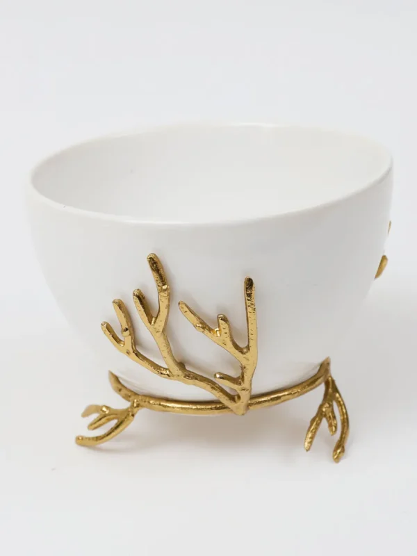 Inspire Me! Home Decor White Ceramic Bowl With Gold Textured Details (2 Sizes) ” From Pops Of Color Home Collection”