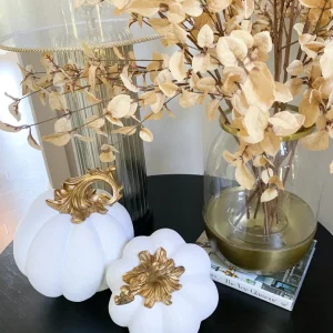 Inspire Me! Home Decor White Velvet Decorative Pumpkin With Gold Stem