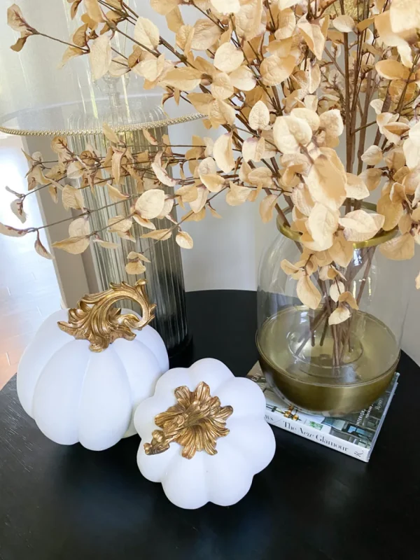 Inspire Me! Home Decor White Velvet Decorative Pumpkin With Gold Stem