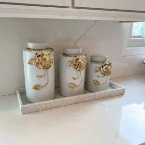 Inspire Me! Home Decor White Ceramic Jar With Gold Floral Design (3 Sizes)