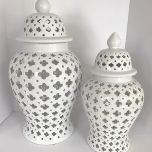 Inspire Me! Home Decor White Ceramic Pierced Ginger Jar (2 Sizes)