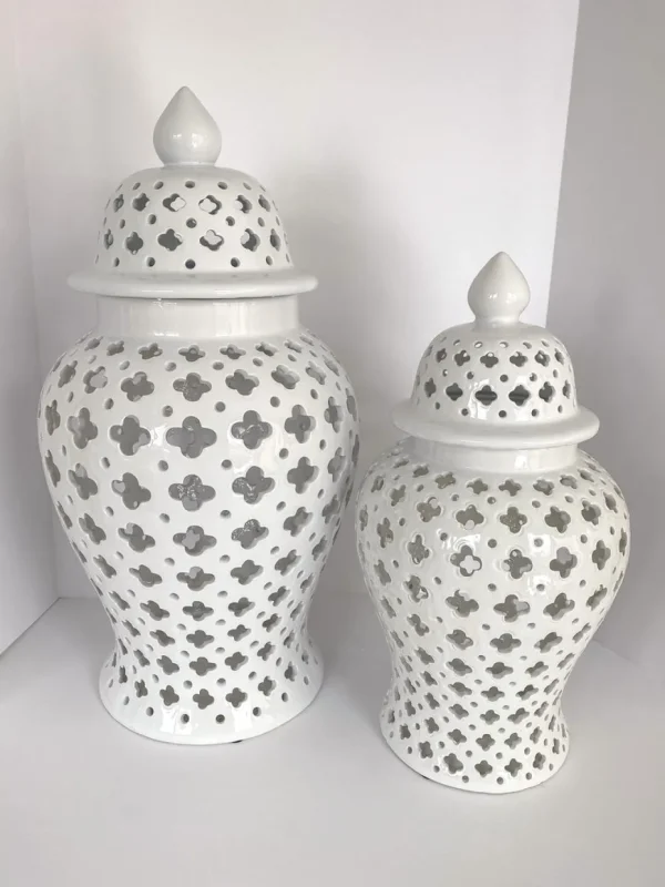 Inspire Me! Home Decor White Ceramic Pierced Ginger Jar (2 Sizes)