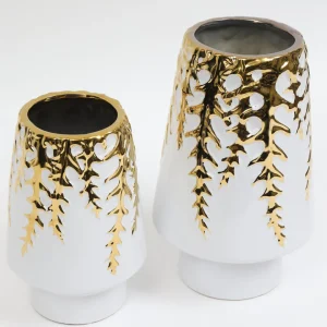 Inspire Me! Home Decor White Ceramic Vase With Gold Vine Design (3 Sizes)