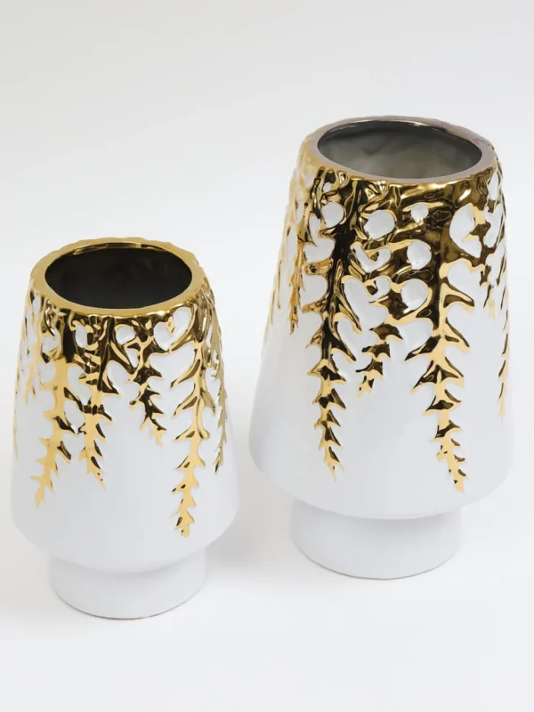 Inspire Me! Home Decor White Ceramic Vase With Gold Vine Design (3 Sizes)