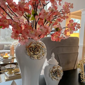 Inspire Me! Home Decor White Ginger Jar With Large Gold Flower Detail (3 Sizes)
