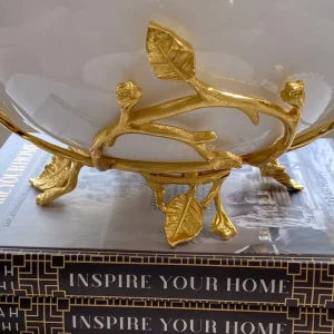 Inspire Me! Home Decor White Glass Bowl With Gold Leaf Stand