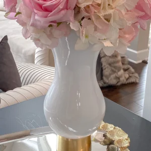 Inspire Me! Home Decor White Glass Vase With Gold Metal Base