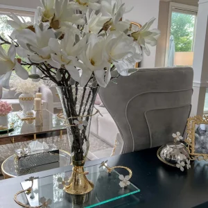 Inspire Me! Home Decor White Glass Vase With White Jeweled Flower Details