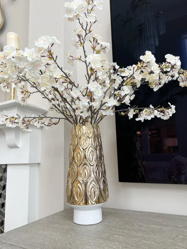 Inspire Me! Home Decor White Porcelain Vase With Gold Petal Design