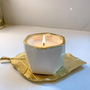 Inspire Me! Home Decor White Ceramic Candle With Gold Edge