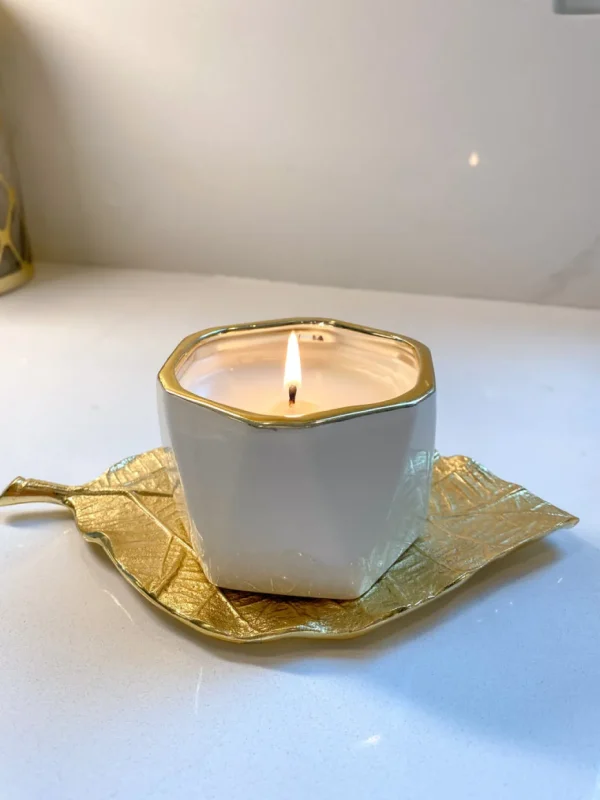 Inspire Me! Home Decor White Ceramic Candle With Gold Edge