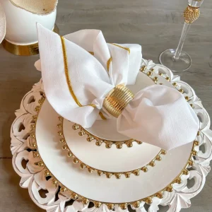 Inspire Me! Home Decor White And Gold Beaded Dinner Set