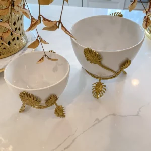 Inspire Me! Home Decor White Ceramic Bowl With Gold Leaf Details (2 Sizes)