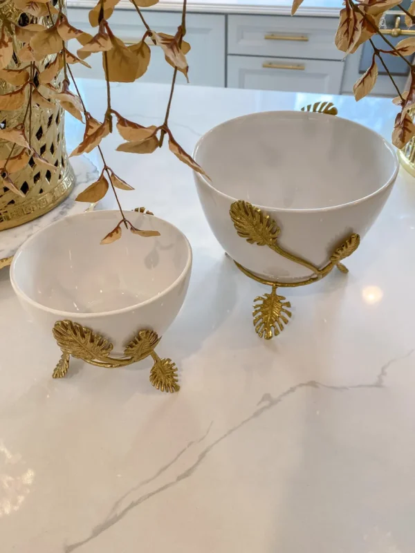 Inspire Me! Home Decor White Ceramic Bowl With Gold Leaf Details (2 Sizes)