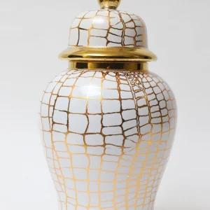 Inspire Me! Home Decor White And Gold Animal Print Ginger Jar (2 Sizes) Ginger Jars