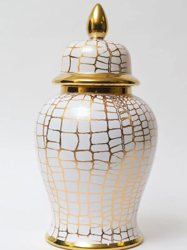 Inspire Me! Home Decor White And Gold Animal Print Ginger Jar (2 Sizes) Ginger Jars