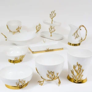 Inspire Me! Home Decor White Ceramic Bowl With Gold Textured Details & Gold Base ” From Pops Of Color Home Collection”