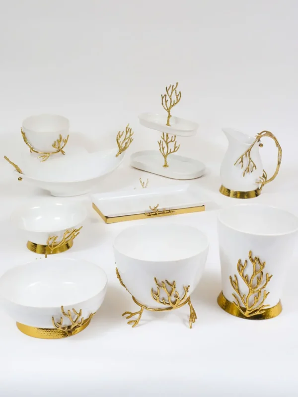 Inspire Me! Home Decor White Ceramic Bowl With Gold Textured Details & Gold Base ” From Pops Of Color Home Collection”